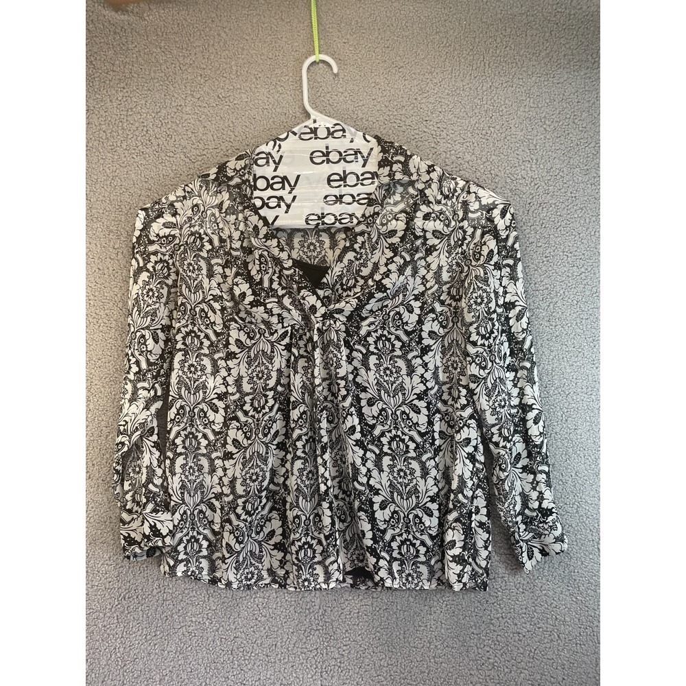 Oh Baby by Motherhood Black White Maternity 3/4 Long Sleeve Blouse Top Shirt L